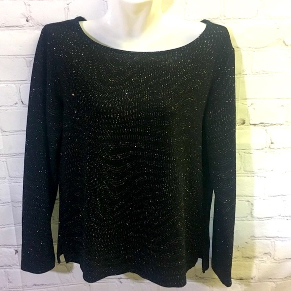 3/$25 Chico's Design Sparkly Black Long Sleeve Blouse Size Medium